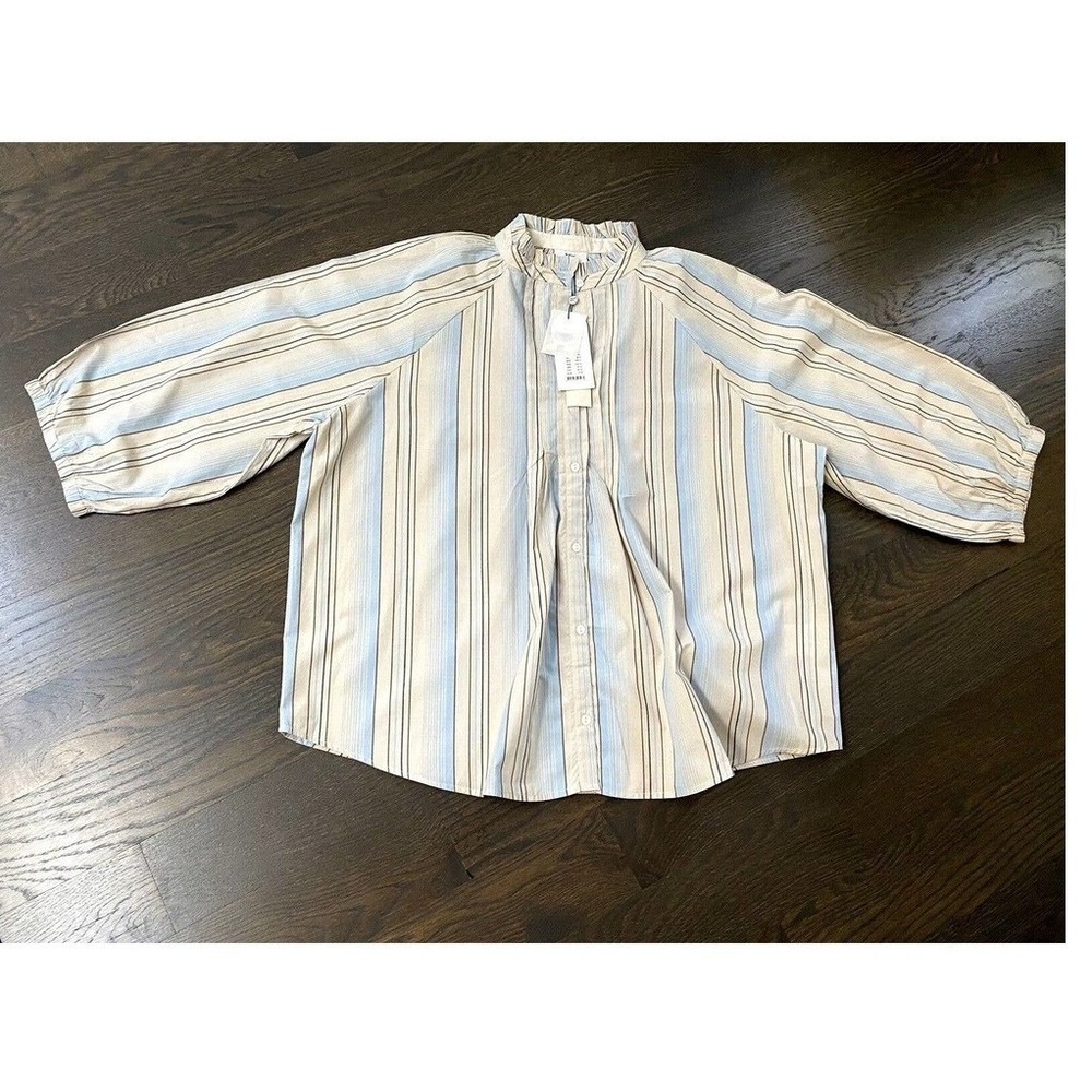 NWT Noa Noa Striped Ruffle Mock Collar Blouse  Size 46 XL XXL Boho Scandi Preppy